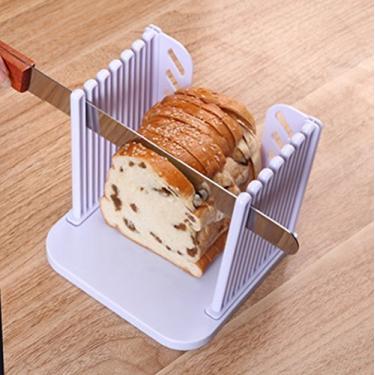 Imagem de utensílios de cozinha e ferramentas dobráveis e ajustáveis de pão sanduíche fatiador de pão delicioso Sam Toast Slicer máquina cortador caseiro com 4 espessura. (Branco)