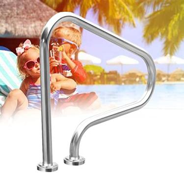 Imagem de Trilho de piscina 80 cm x 80 cm, aço inoxidável 304, corrimão para piscinas enterradas, trilho de escada de 3 curvas, fácil de instalar