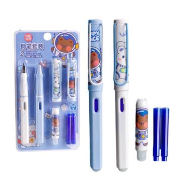 Imagem de Joucien 2 canetas por caixa, canetas apagáveis para estudantes, cartuchos de tinta, canetas fofas de desenho animado substituíveis - urso espacial (azul)