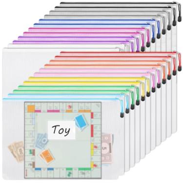 Imagem de EOOUT 24 bolsas de malha com zíper A3 bolsa extra grande para documentos com bolso para etiquetas, 40 x 30 cm, pastas de plástico com zíper, quebra-cabeças, armazenamento de jogos de tabuleiro para