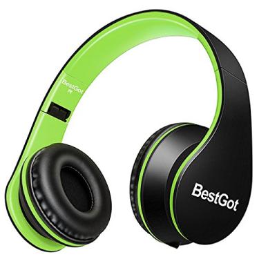 Imagem de Fones de ouvido infantis BestGot BG6002 fones de ouvido infantis para crianças meninos adultos com microfone controle de volume fone de ouvido dobrável com plugue de 3,5 mm cabo removível (preto/verde)
