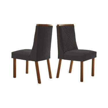 Imagem de Cadeira Sala de Jantar Montreal Madeira Kit 2 Un Capuccino/Veludo Grafite - Rufato