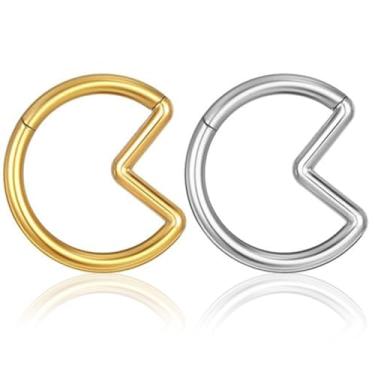 Imagem de LOMISS Brinco Piercing Nariz Argola Piercing Septo Orelha Tragus Pac-man Clik1.2x8mm (Dourado, 8mm)