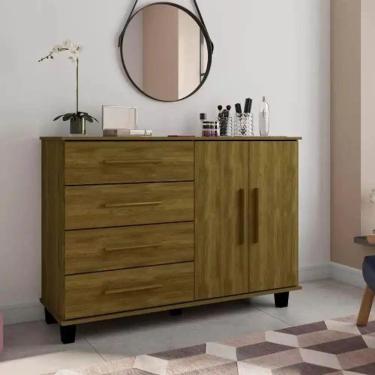 Imagem de Cômoda Organizadora Quarto 4 Gavetas 2 Portas Imbuia - Rede Móveis