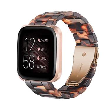 Imagem de Pulseira de reposição Ayeger para Fitbit Versa/Fitbit Blaze, Pulseiras de resina femininas masculinas de reposição Pulseira de metal de aço inoxidável com fivela de ouro rosa compatível com Fitbit Versa Smart, Tortoise-tone
