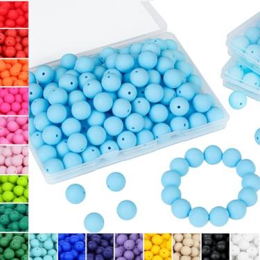 Imagem de NUKAYAI 70 contas de silicone de 15 mm de contas de silicone azul pastel para fabricação de chaveiros, contas de silicone redondas de borracha para fazer pulseiras e colar DIY (azul pastel)