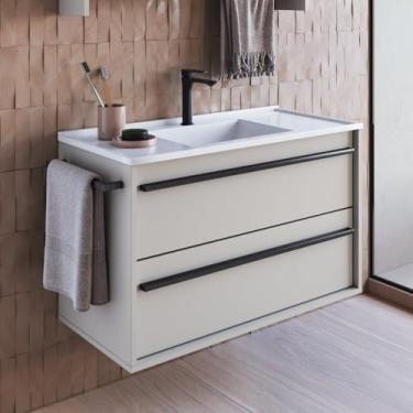 Imagem de Gabinete de Banheiro Suspenso 80cm com 1 Toalheiro 1 Porta e 1gaveta com Lavatório Arenas