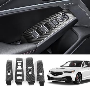 Imagem de FEXIDA Capa de botão para janela de porta Honda Acura Integra 2023 2024 estilo fibra de carbono ABS acabamento de painel central de carro, preto