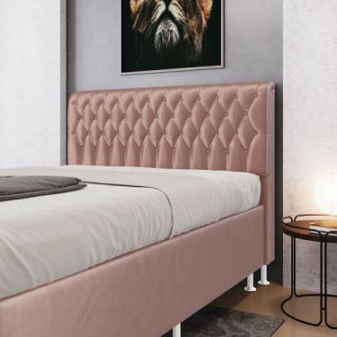 Imagem de Cabeceira Bellatrix 140 para Cama Box de Casal N-031 Veludo Rosê Claro