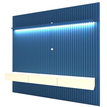Imagem de Painel Home Gelius Nobre Ripado com ripas autênticas largura de 230 cm para TV de até 85 polegadas Azul Royal /OFF White