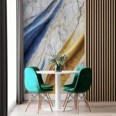 Imagem de Papel de Parede Painel 3D Mármore Branco Azul Dourado 2M Auto Colante 