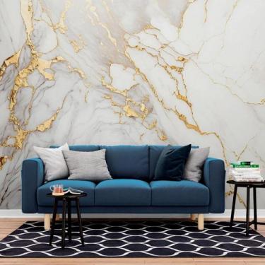 Imagem de Papel de Parede Painel 3D Mármore Branco com Ouro 2,5M Auto Colante La