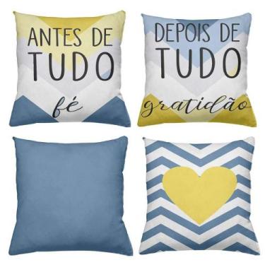 Imagem de Kit 4 Almofadas Decorativas Cheias 40x40cm Gratidão Blue - Deluzz