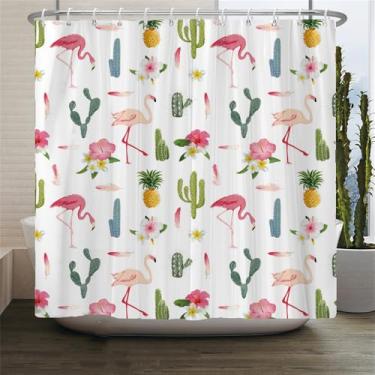 Imagem de Cortina de chuveiro estampada com cactos de plantas verdes, estilo Simplicity, cortinas de chuveiro para banheiro, cortinas de banho laváveis com ganchos, 377L, L210xA180cm