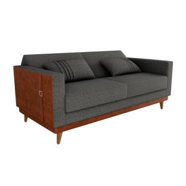 Imagem de Sofá Cama Pala 203cm Reclinável material sintético Marrom  Linho Chumb