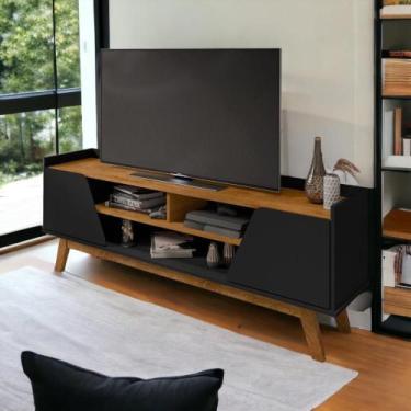 Imagem de Rack com Nichos Turim Preto Fosco e Naturalle Bechara