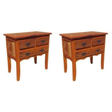 Imagem de Kit 2 Mesa de Cabeceira 70x38x70cm MIni Comoda 3 Gavetas Madeira de De