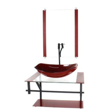 Imagem de Gabinete de vidro para banheiro 60cm ap cuba oval chanfrada  vermelho 