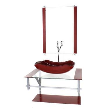 Imagem de Gabinete de vidro para banheiro 60cm ac cuba abaulada vermelho cereja 