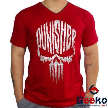 Imagem de Camiseta The Punisher 100% Algodão O Justiceiro Geeko, Vermelho gola v