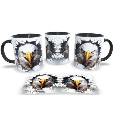 Imagem de Caneca Preta de Porcelana Personalizadas Arte Espelhada em 3D Animais (Aguia 5)