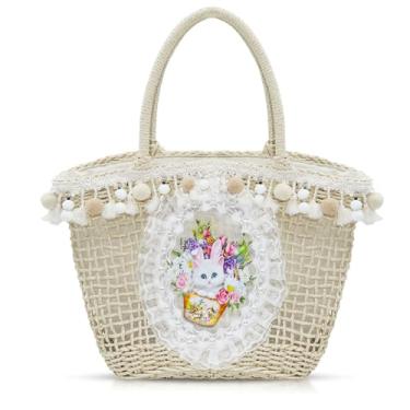 Imagem de Bolsa de praia, sacola feminina, boêmia tecida à mão, bolsa de ombro macia, bolsa de palha de grande capacidade para viagens de férias, uso diário, Bege, One Size