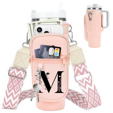 Imagem de LOKASS Suporte inicial para garrafa de água com alça para copo Stanley de 1,134 g com alça, bolsa térmica para garrafa de água com bolso para telefone, floral e mosquetão para acessórios Stanley Cup