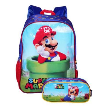 Imagem de Kit Mochila Super Mario Bros Filme Meninos Escolar Costas  - Luxcel, C