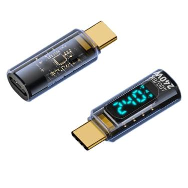 Imagem de Adaptador USB-C para C com tela LED, conector PD 240W USB tipo C macho para fêmea para iPhone 16/16 Plus/15 Pro/15 Pro Max, iPad Air/Pro, suporta tensão e energia Smart Display (pacote com 2)