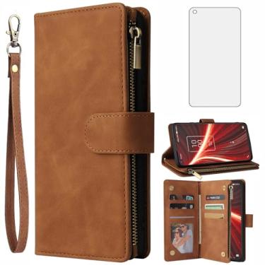 Imagem de Asuwish Compatível com TCL 10 5G UW Verizon capa protetora de tela de vidro temperado e capa flip suporte de cartão acessórios celulares capas de telefone para TCL105GUW TLC 105GUW G5 5GUW T790S