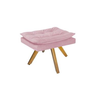 Imagem de Puff Banqueta Fenzzi Base Giratória de Madeira Suede Rosa Bebê - DAMAF