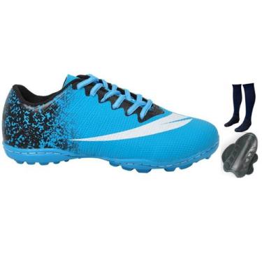 Imagem de Chuteira Society Adulto e Infantil MEIÃO e CANELEIRA - PERFLEX, Azul c