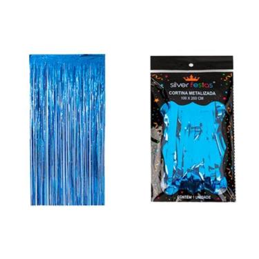Imagem de Cortina Metalizada Azul 100 X 200 Cm Un - Silverfestas - SILVER PLASTI