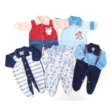Imagem de KIT Tamanho PREMATURO - Macacão Longo em Plush - 5 unidades - Tons Azu