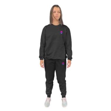 Imagem de Conjunto de Moletom Feminino Blusa Sem Capuz e Calça Jogger Estampado 