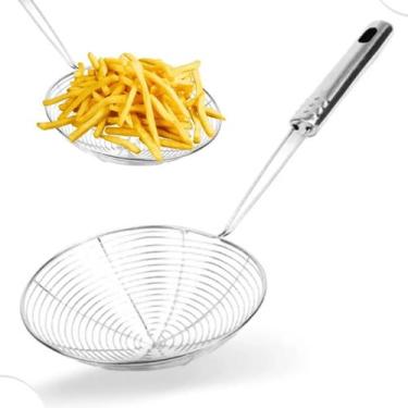Imagem de Escumadeira Peneira para Fritura - Batata Pastel Cesto Grande - Inox C