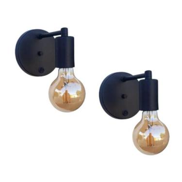 Imagem de Kit 2 Arandelas Parede Garagem Corredor Preto C/ Interruptor - Poliluz