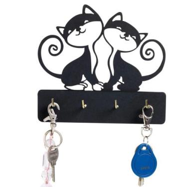 Imagem de Porta Chaves Gatinhos Com 4 Ganchos Preto - JW SHOP
