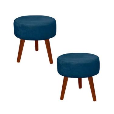 Imagem de Kit 2 Puff Redondo Decorativo Danny Pés Palito - Casa da Poltrona, Azu