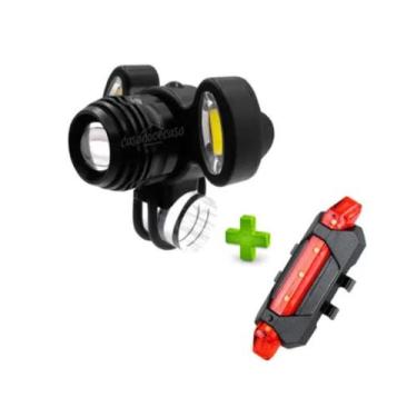 Imagem de Lanterna Farol Bike Led T6 Cob + Pisca Traseiro Recarregável - A.R Var