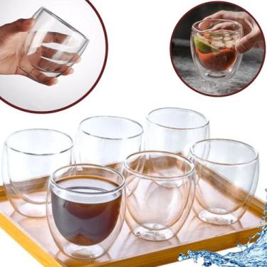 Imagem de Kit 6un Copo Duplo Vidro Isolante Parede Dupla Grande 250ML Transparen