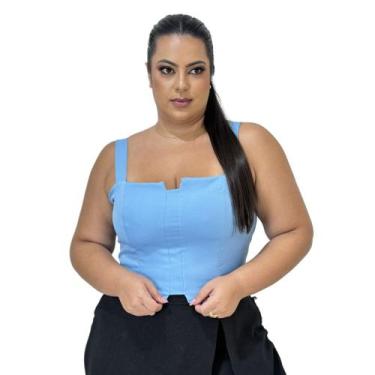 Imagem de Cropped Top Plus Size Alfaiataria Luxo Com Detalhe Lastex Moda Feminin