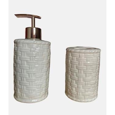 Imagem de Kit Banheiro Lavabo Porta Sabonete Líquido 2 Peças Redondo - SANXIA