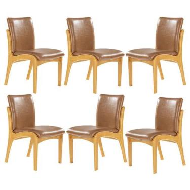 Imagem de Kit 6 Cadeiras de Jantar Estofada Lisboa Madeira Mel Tecido Caramelo L