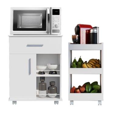 Imagem de Conjunto Balcão Para Microondas e Fruteira Multiuso com Rodinhas Móvei