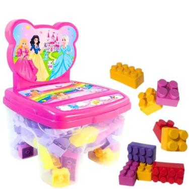 Imagem de Cadeira Infantil Didática Blocos De Montar 160 Peças Educativo Brinque