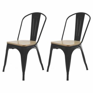 Imagem de Kit 2 Cadeiras Tolix Iron Industrial Assento De Madeira - Cadeiras INC
