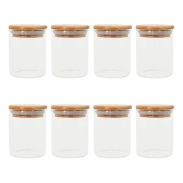 Imagem de Kit 8 Pcs Pote De Vidro Com Tampa De Bambu Hermético 200Ml - Kadê