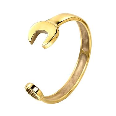 Imagem de OAKKY Pulseira de chave inglesa masculina feminina de aço inoxidável punk rock polido, Metal, Metal