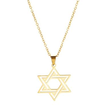 Imagem de Colar Estrela de Davi Aço Inox 316L Dourado Premium Cordão Masculino Corrente Feminina